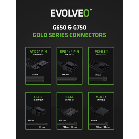 EVOLVEO G650, zdroj 650W, ATX3.1, 14cm, aPFC, 80 + GOLD, 3YRW