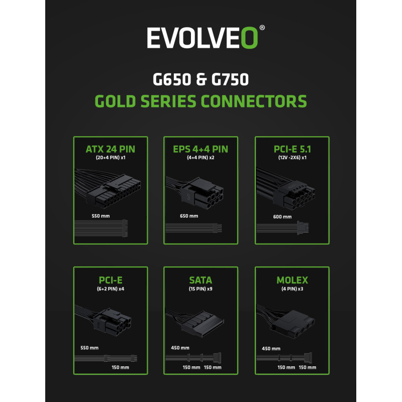 EVOLVEO G750,750W,ATX3.1,14cm,aPFC,80+GOLD,3YRW