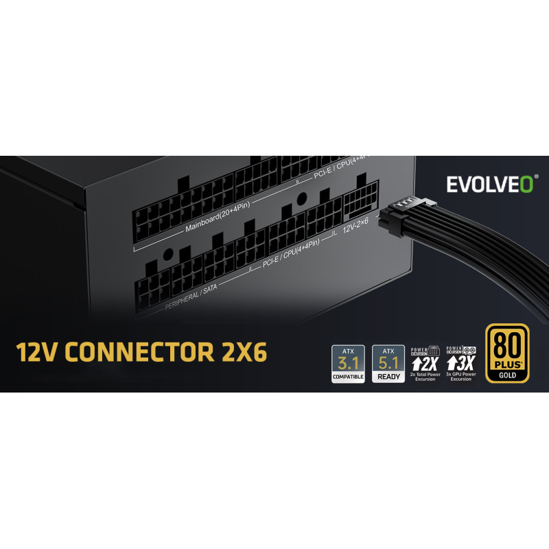 EVOLVEO G850,850W,ATX 3.1,14cm,aPFC,80+GOLD,3YRW