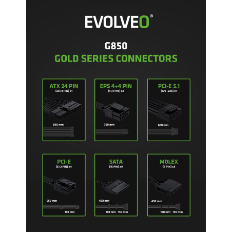 EVOLVEO G850,850W,ATX 3.1,14cm,aPFC,80+GOLD,3YRW