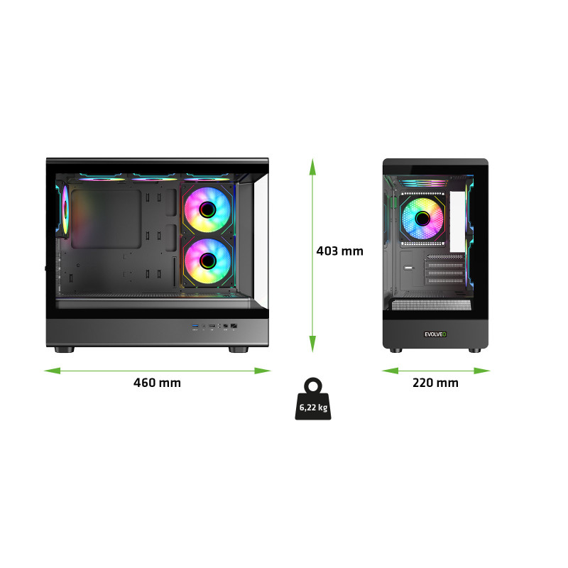 EVOLVEO Ursus, mATX/6x ARGB 120/sklo čelo + bok