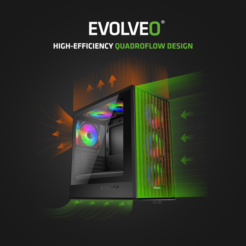 EVOLVEO Panthera, mATX/6x ARGB 120/drevo+sklo