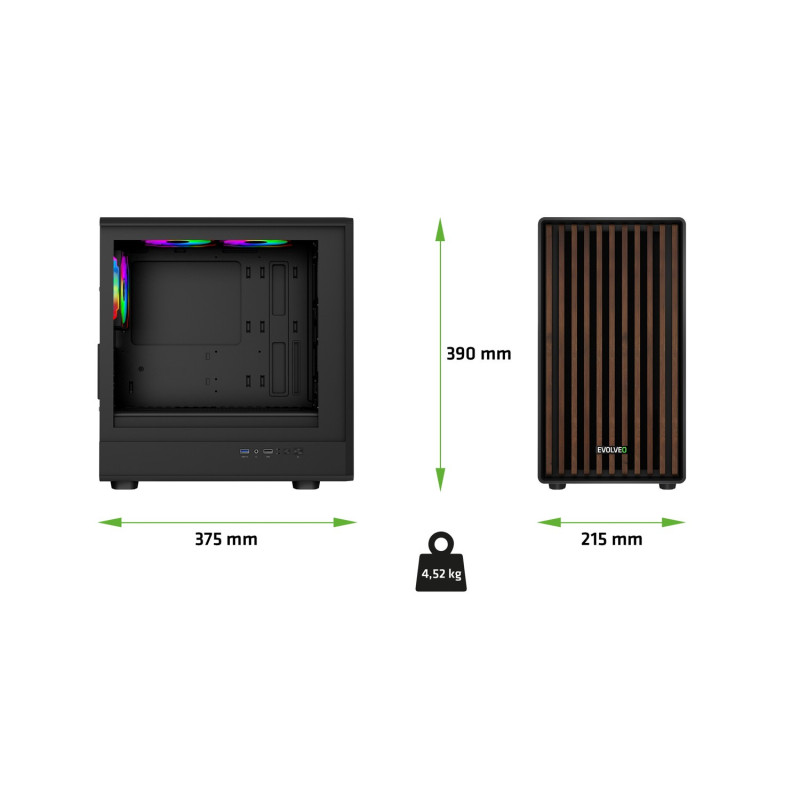 EVOLVEO Panthera, mATX/6x ARGB 120/drevo+sklo