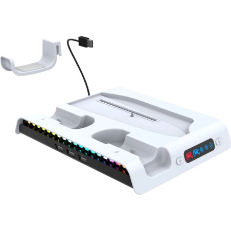 iPega P5S006 Multifunkčný Nabíjací RGB Stojan s Chladením pre PS5 Slim White
