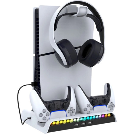 iPega P5S006 Multifunkčný Nabíjací RGB Stojan s Chladením pre PS5 Slim White