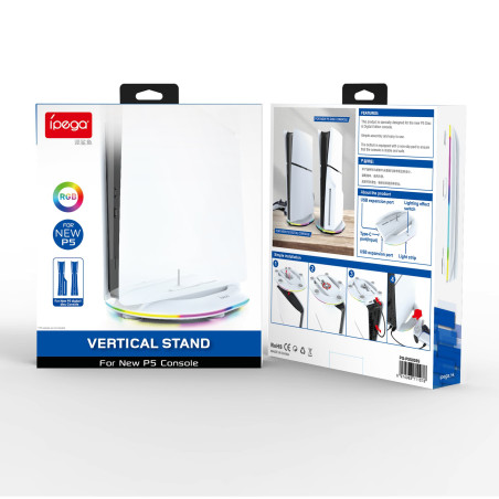 iPega P5S035SA Vertikálny Stojan (2xUSB-A) s RGB pre PS5 Slim/PS5 Pro White