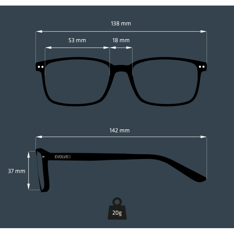 EVOLVEO BlueBlock60, PC okuliare, blokácia modrého svetla 60%, nedioptrické, čierne
