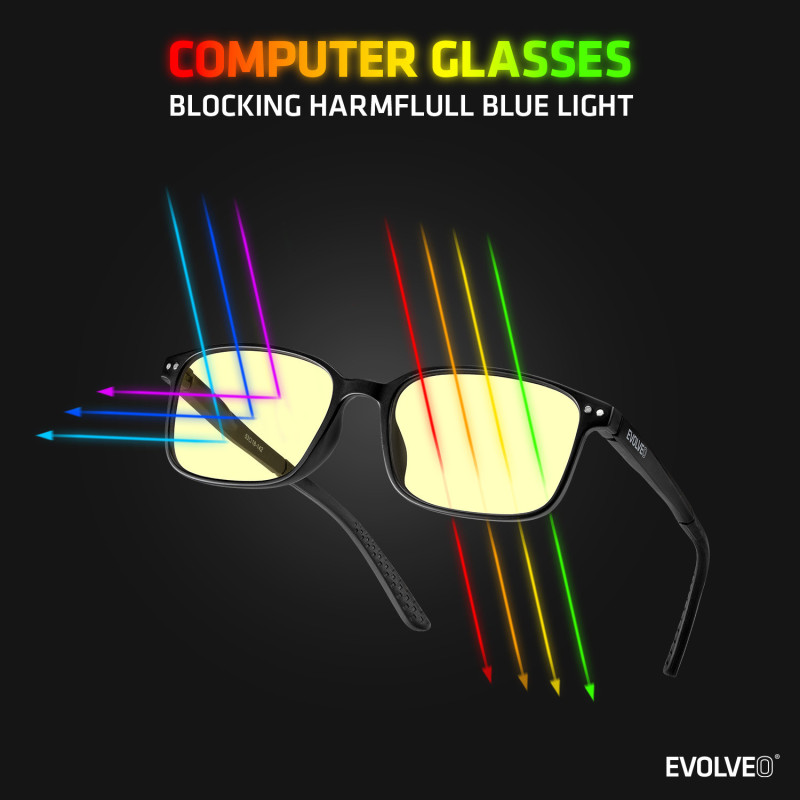 EVOLVEO BlueBlock60, PC okuliare, blokácia modrého svetla 60%, nedioptrické, čierne