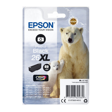 Epson Singlepack Photo Black 26XL Claria Prem Ink