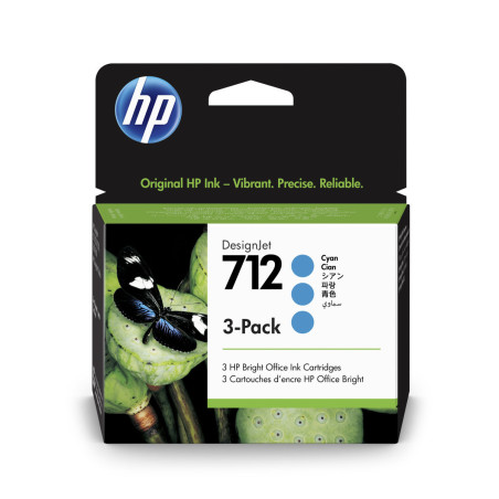 HP 712 Ink. náplň azúrová, trojbalenie; 3ED77A