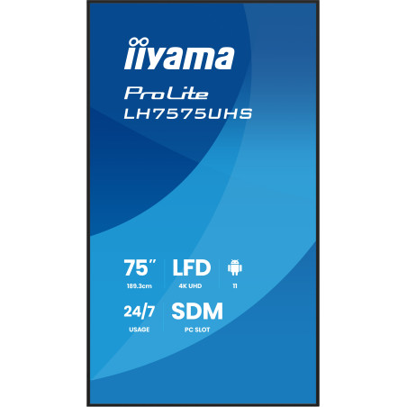 75" iiyama LH7575UHS-B2AG: IPS, 4K UHD, Android, 24/7