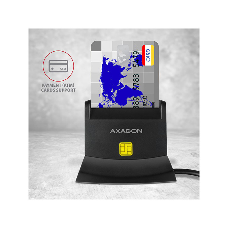 AXAGON CRE-SM2, USB-A StandReader 4-slot čítačka Smart card (eObčanka) + SD/microSD/SIM, kábel 1.3 m