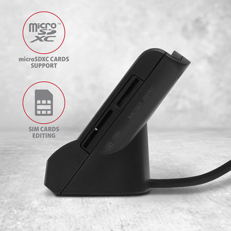 AXAGON CRE-SM2, USB-A StandReader 4-slot čítačka Smart card (eObčanka) + SD/microSD/SIM, kábel 1.3 m