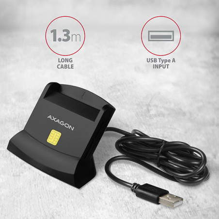 AXAGON CRE-SM2, USB-A StandReader 4-slot čítačka Smart card (eObčanka) + SD/microSD/SIM, kábel 1.3 m