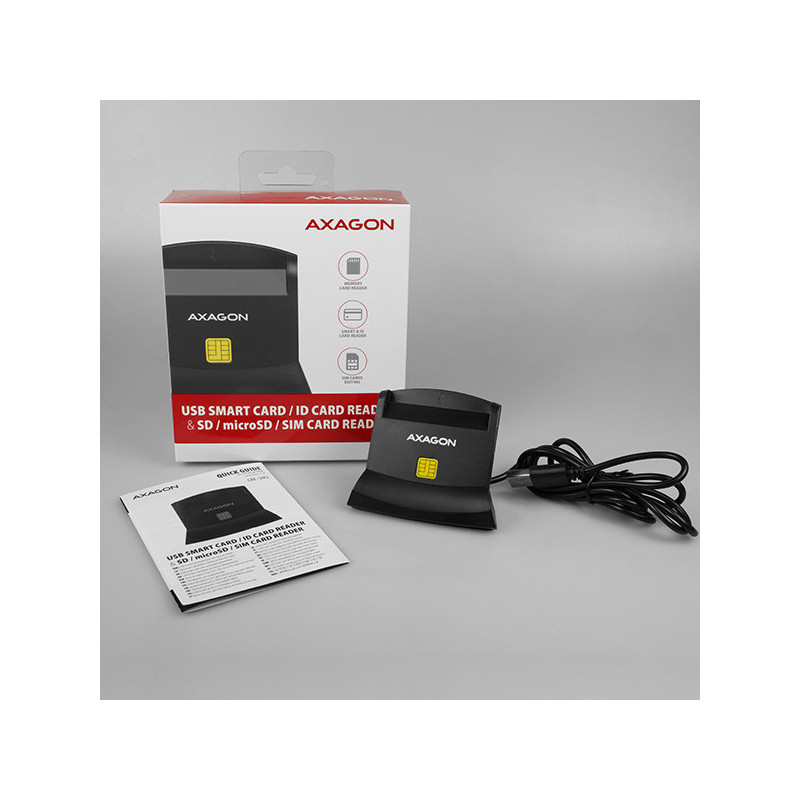 AXAGON CRE-SM2, USB-A StandReader 4-slot čítačka Smart card (eObčanka) + SD/microSD/SIM, kábel 1.3 m
