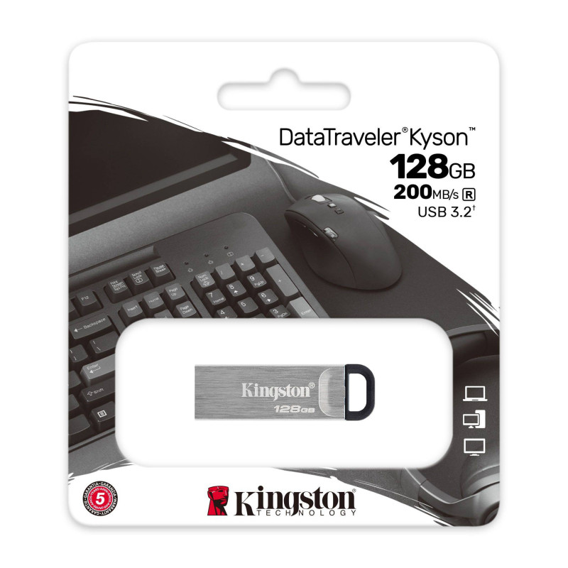 Kingston DataTraveler Kyson/128GB/USB 3.2/USB-A/Strieborná