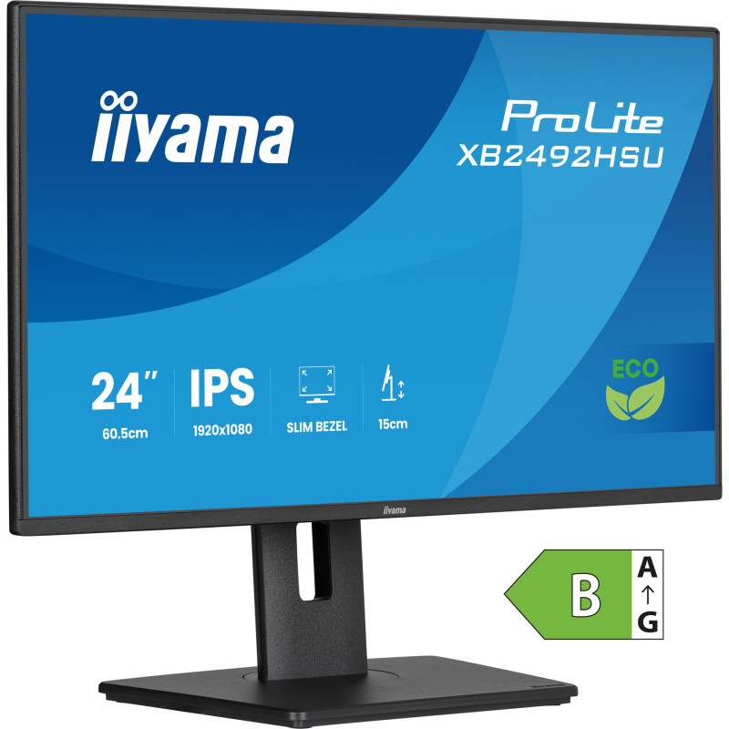 24" iiyama X2492HSU-B1: IPS, FHD, HDMI, DP, zelená, HAS