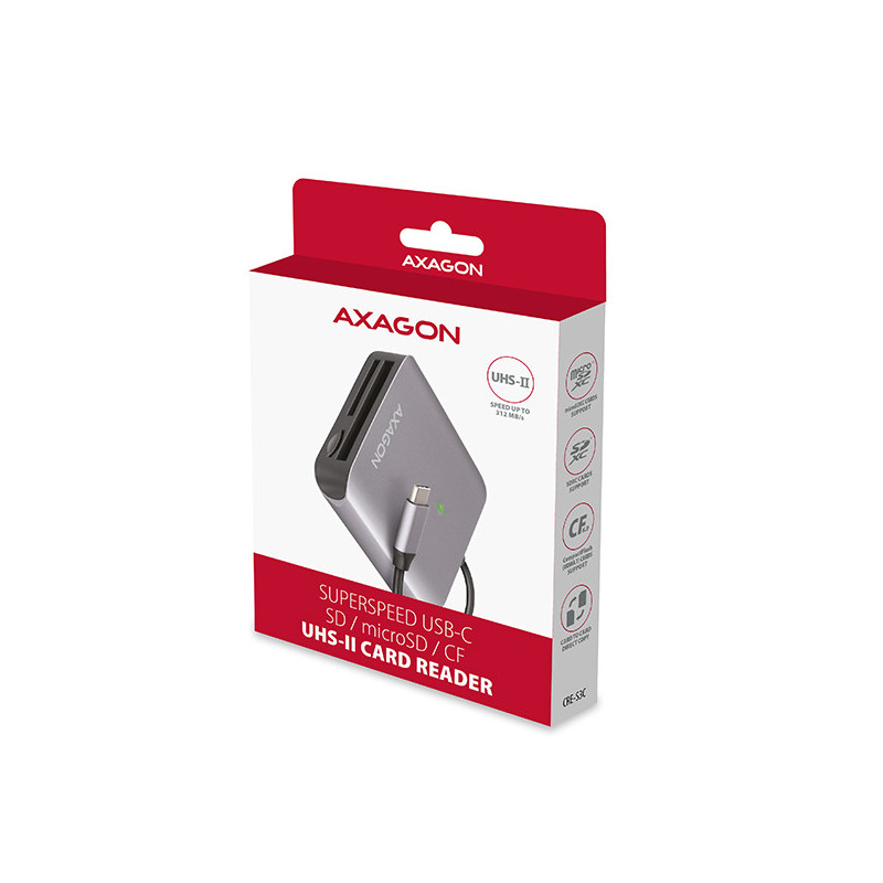 AXAGON CRE-S3C, USB-C 3.2 Gen 1 - SUPERSPEED čítačka kariet 3-slot & lun SD/microSD/CF, podpora UHS-II