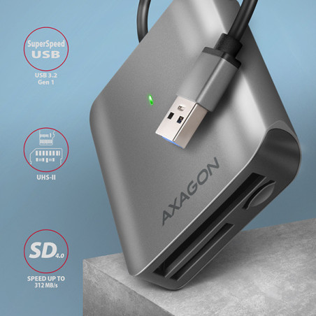 AXAGON CRE-S3, USB-A 3.2 Gen 1 - SUPERSPEED čítačka kariet, 3-slot & lun SD/microSD/CF, podpora UHS-II