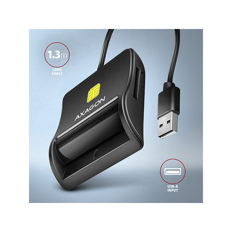 AXAGON CRE-SM3SD, USB-A FlatReader čítačka Smart card (eObčanka) + SD/microSD/SIM, kábel 1.3 m