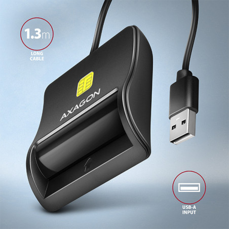 AXAGON CRE-SM3N, USB-A FlatReader čítačka kontaktných kariet Smart card (eObčanka), kábel 1.3m