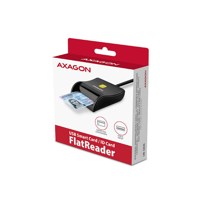 AXAGON CRE-SM3N, USB-A FlatReader čítačka kontaktných kariet Smart card (eObčanka), kábel 1.3m