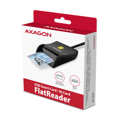 AXAGON CRE-SM3N, USB-A FlatReader čítačka kontaktných kariet Smart card (eObčanka), kábel 1.3m