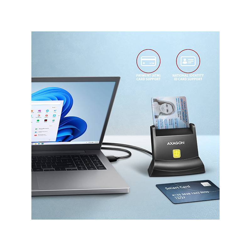 AXAGON CRE-SM4N, USB-A StandReader čítačka kontaktných kariet Smart card (eObčanka), kábel 1.3m