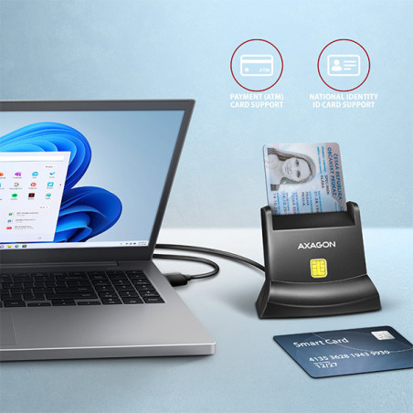 AXAGON CRE-SM4N, USB-A StandReader čítačka kontaktných kariet Smart card (eObčanka), kábel 1.3m