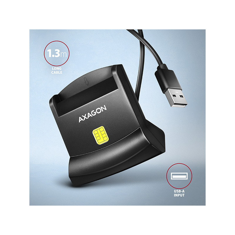 AXAGON CRE-SM4N, USB-A StandReader čítačka kontaktných kariet Smart card (eObčanka), kábel 1.3m