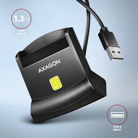 AXAGON CRE-SM4N, USB-A StandReader čítačka kontaktných kariet Smart card (eObčanka), kábel 1.3m