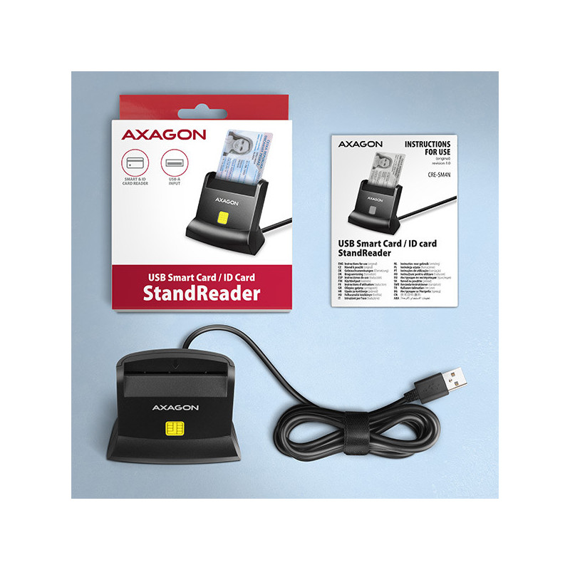 AXAGON CRE-SM4N, USB-A StandReader čítačka kontaktných kariet Smart card (eObčanka), kábel 1.3m