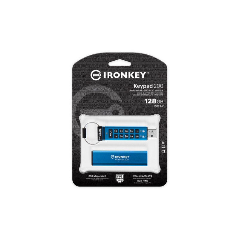 Kingston IronKey Keypad 200/128GB/USB 3.2/USB-A/Modrá