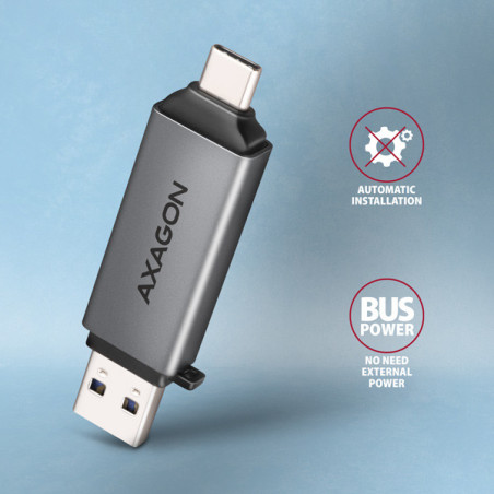 AXAGON CRE-DAC, USB-C + USB-A, 5 Gbps - MINI čítačka kariet, 2-slot & lun SD/microSD, podpora UHS-I