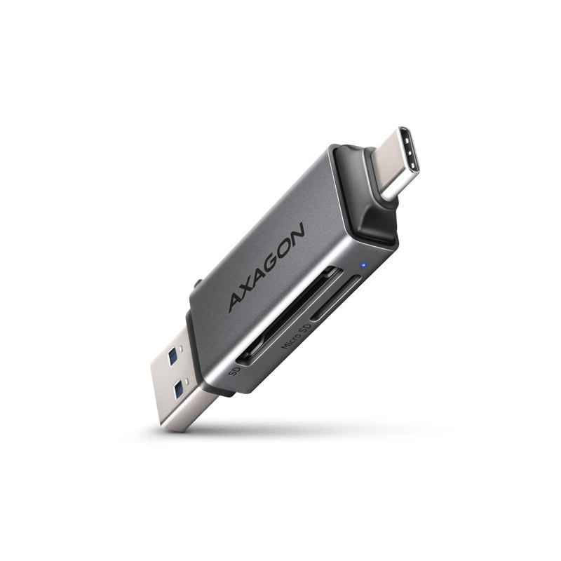 AXAGON CRE-DAC, USB-C + USB-A, 5 Gbps - MINI čítačka kariet, 2-slot & lun SD/microSD, podpora UHS-I