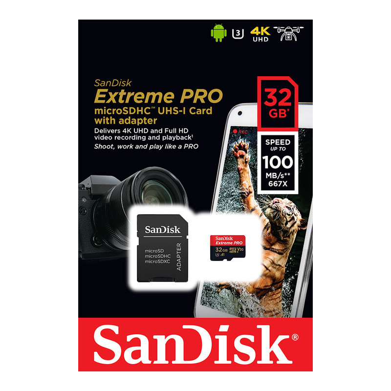 SanDisk Extreme PRO/micro SDHC/32GB/UHS-I U3 / Class 10/+ Adaptér
