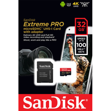 SanDisk Extreme PRO/micro SDHC/32GB/UHS-I U3 / Class 10/+ Adaptér