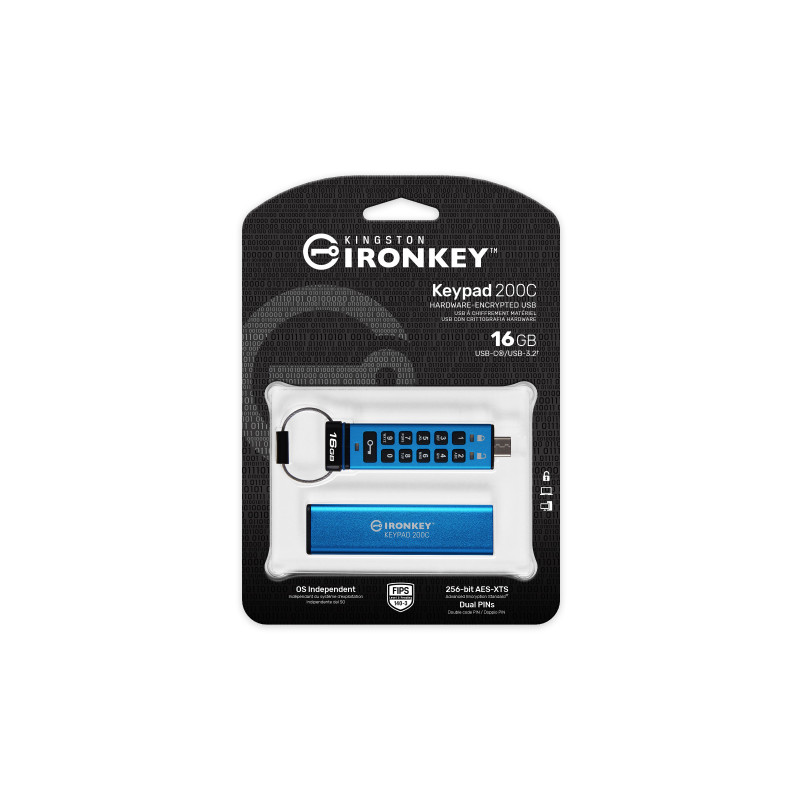 Kingston Ironkey Keypad 200C/16GB/USB 3.0/USB-C/Modrá