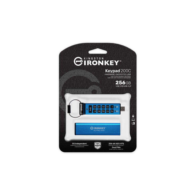 Kingston Ironkey Keypad 200C/256GB/USB 3.0/USB-C/Modrá
