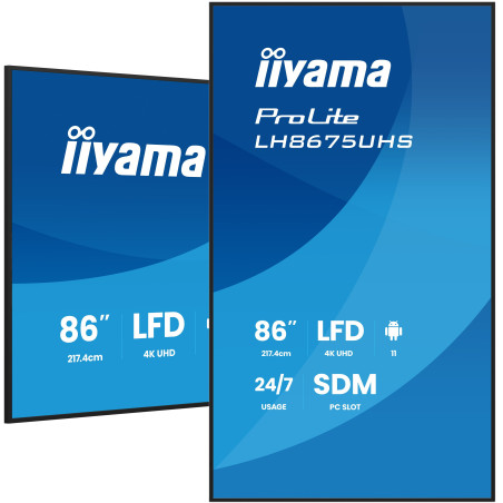 86" iiyama LH8675UHS-B2AG: IPS, 4K, 24/7, Android 11