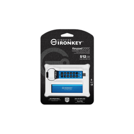 Kingston IronKey Keypad 200C/512GB/USB 3.2/USB-C/Modrá