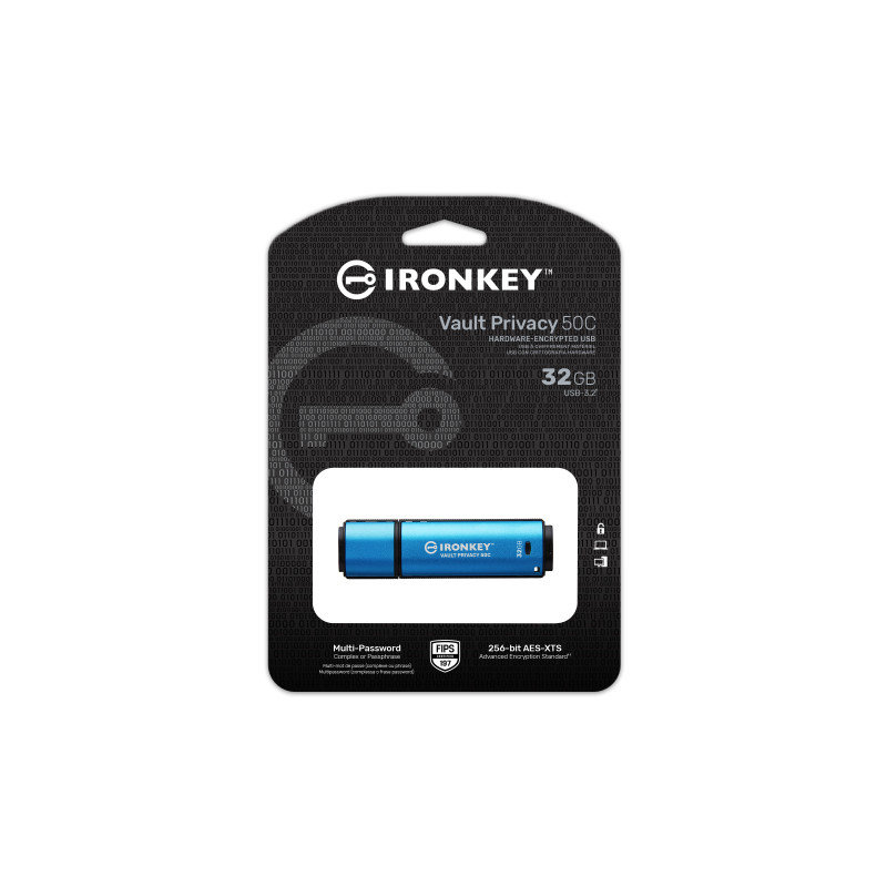 Kingston Ironkey Vault Privacy 50C/32GB/USB 3.2/USB-C/Modrá