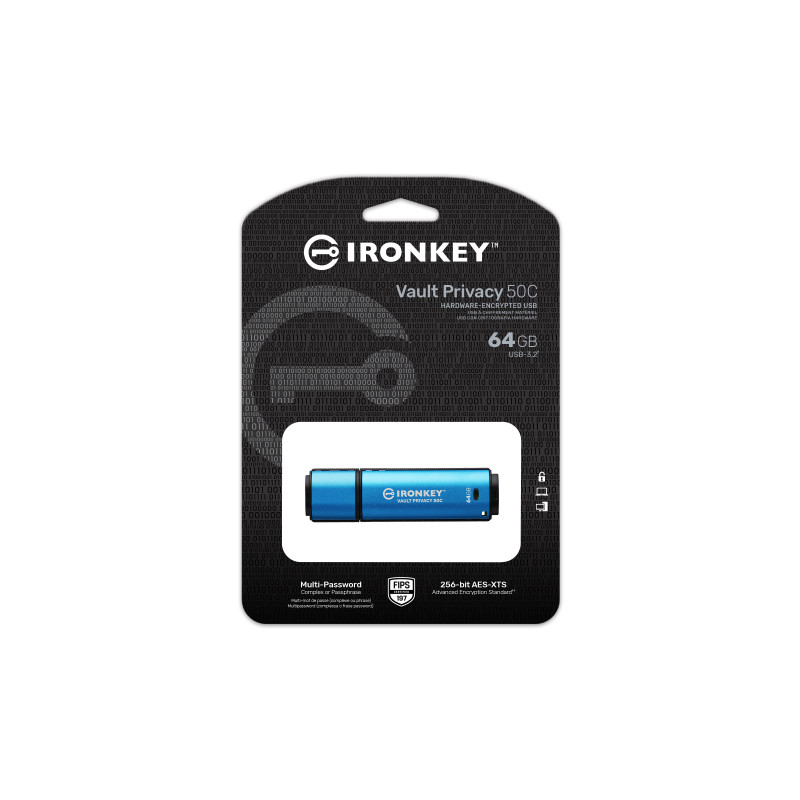 Kingston Ironkey Vault Privacy 50C/64GB/USB 3.2/USB-C/Modrá