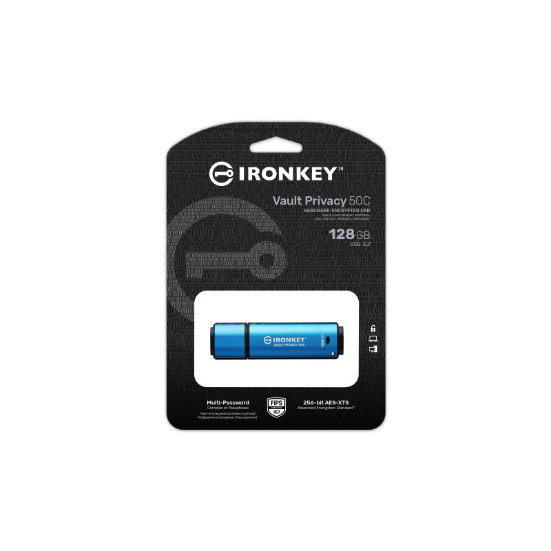 Kingston Ironkey Vault Privacy 50C/128GB/USB 3.2/USB-C/Modrá