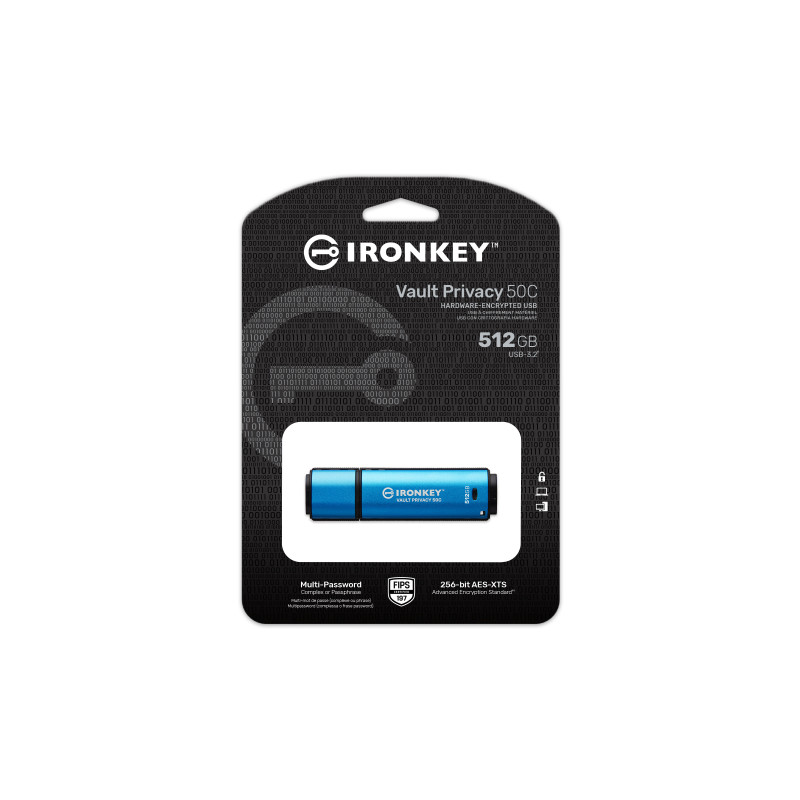 Kingston Ironkey Vault Privacy 50C/512GB/USB 3.2/USB-C/Modrá