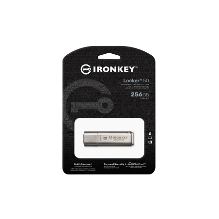 Kingston IronKey Locker+ 50/256GB/USB 3.1/USB-A/Strieborná