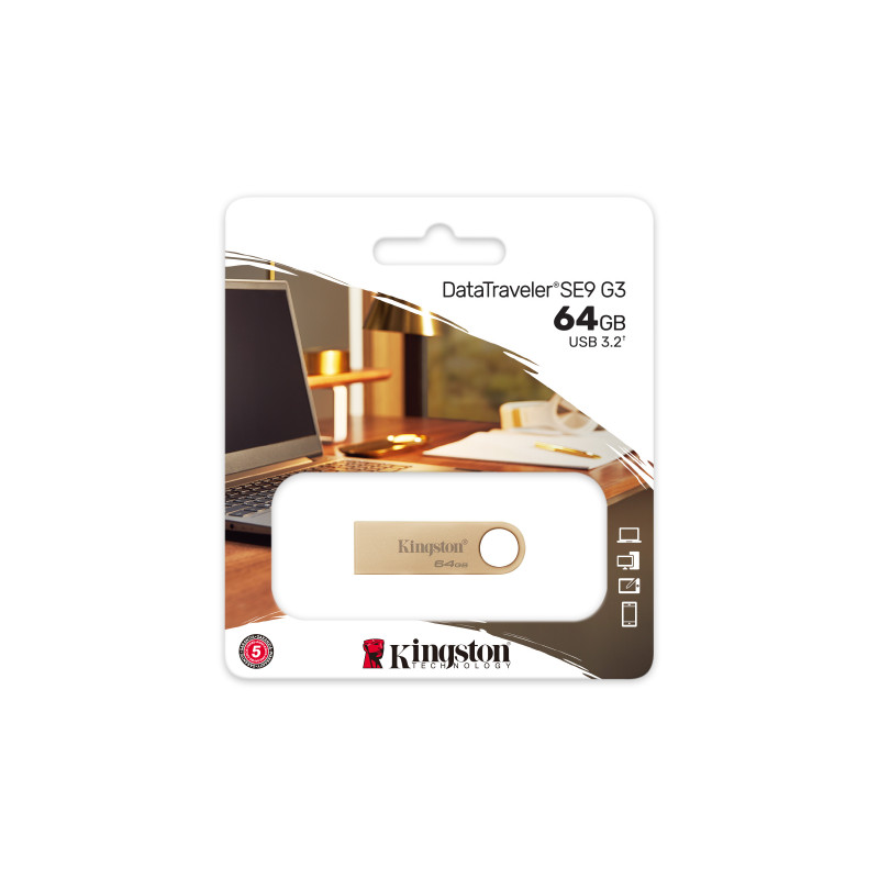 DataTraveler SE9 G3/64GB/USB 3.2/USB-A/Zlatá