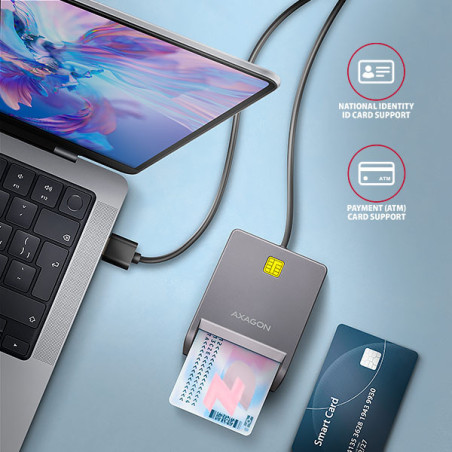 AXAGON CRE-SM3T, USB-A FlatReader čítačka kontaktných kariet Smart card (eObčanka), kábel 1.3m