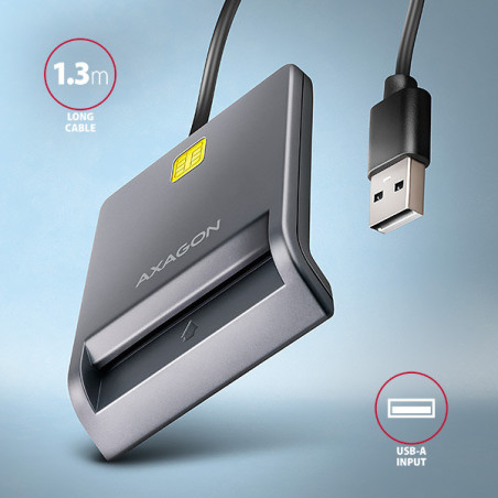 AXAGON CRE-SM3T, USB-A FlatReader čítačka kontaktných kariet Smart card (eObčanka), kábel 1.3m