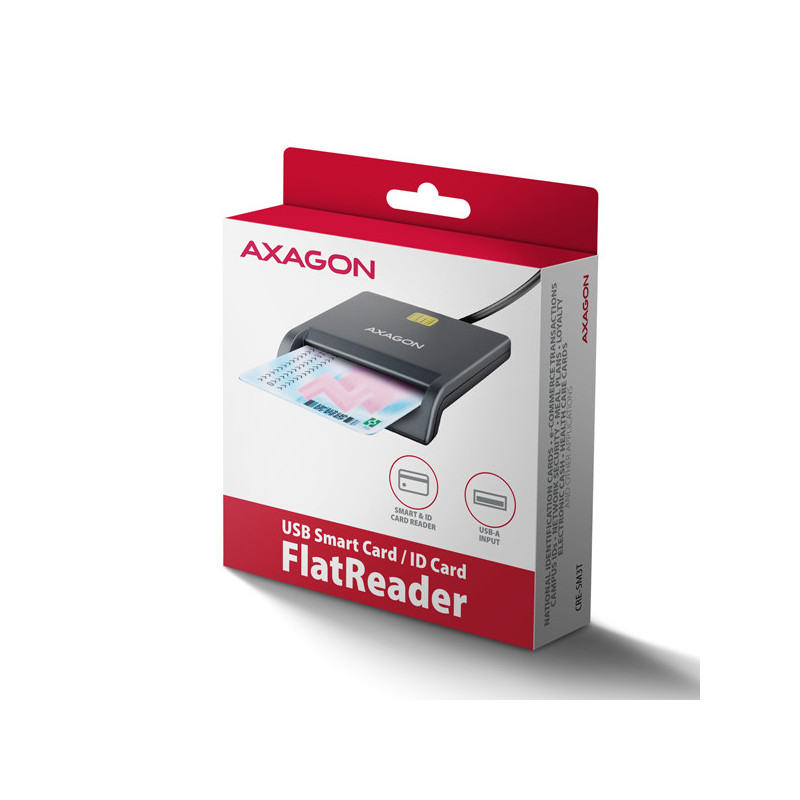 AXAGON CRE-SM3T, USB-A FlatReader čítačka kontaktných kariet Smart card (eObčanka), kábel 1.3m